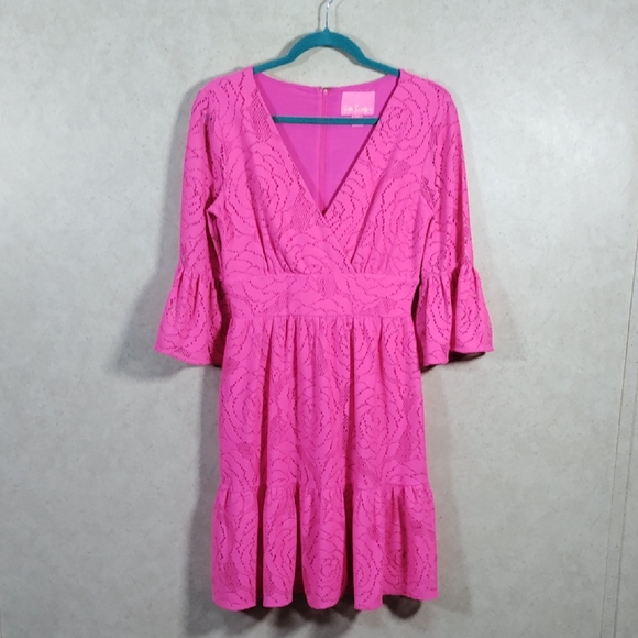 03182 Lilly Pulitzer Cecelia knit lace dress in Pink Tango 6